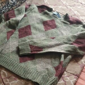 Ralph Lauren Green & Burgundy Argyle Crewneck Sweater